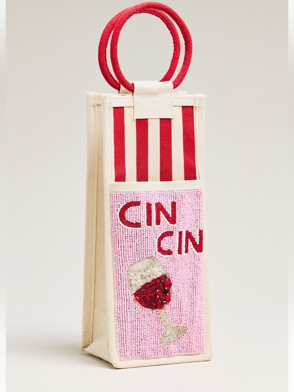 Anthropologie Beaded Gift Wine Bag New Cin Cin Pink Red Wine New